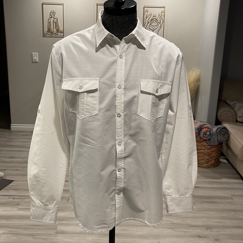 PD&C Mens White Button Down Dress Shirt Size Large